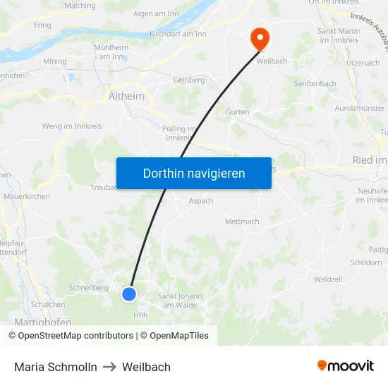Maria Schmolln to Weilbach map