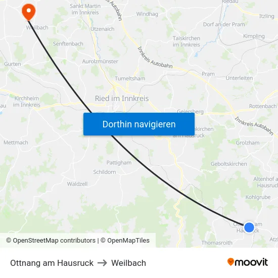 Ottnang am Hausruck to Weilbach map
