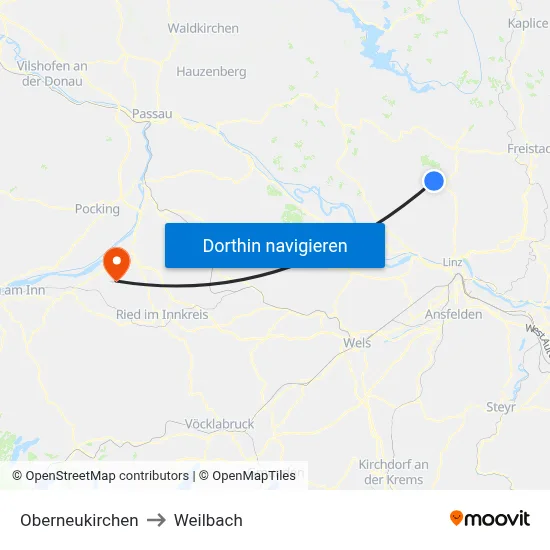 Oberneukirchen to Weilbach map