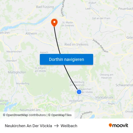 Neukirchen An Der Vöckla to Weilbach map