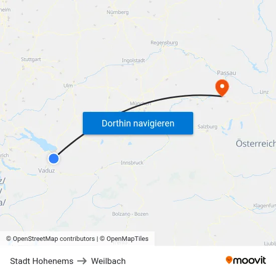 Stadt Hohenems to Weilbach map