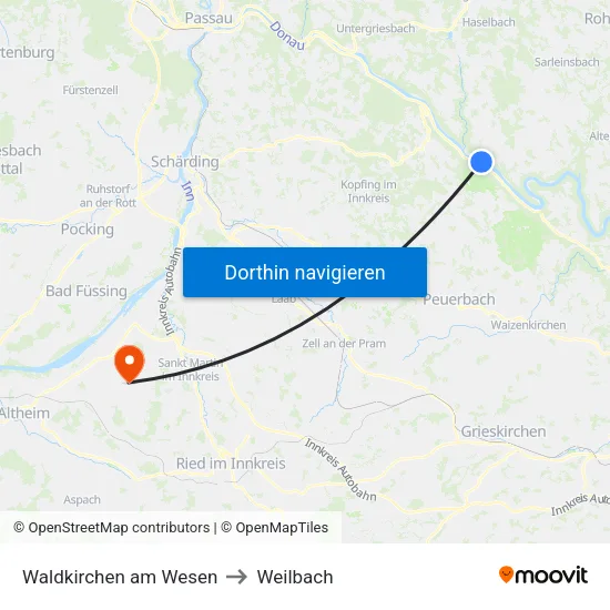Waldkirchen am Wesen to Weilbach map