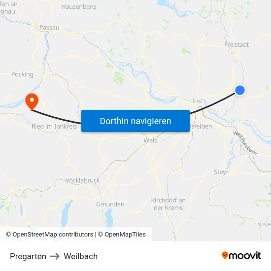 Pregarten to Weilbach map