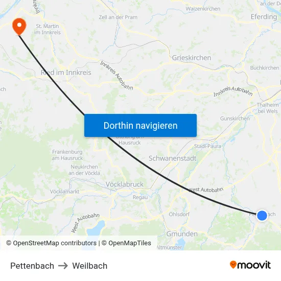 Pettenbach to Weilbach map