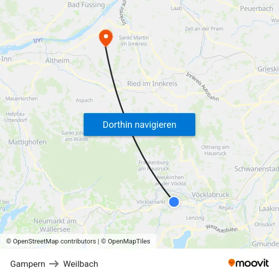 Gampern to Weilbach map