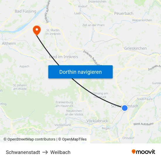 Schwanenstadt to Weilbach map
