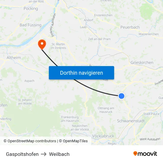 Gaspoltshofen to Weilbach map