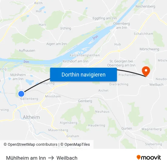 Mühlheim am Inn to Weilbach map