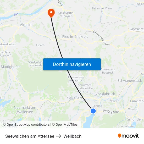 Seewalchen am Attersee to Weilbach map