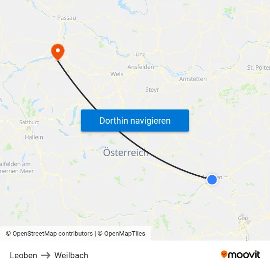 Leoben to Weilbach map