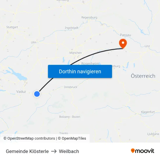 Gemeinde Klösterle to Weilbach map