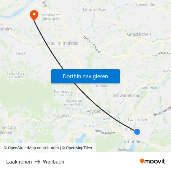 Laakirchen to Weilbach map