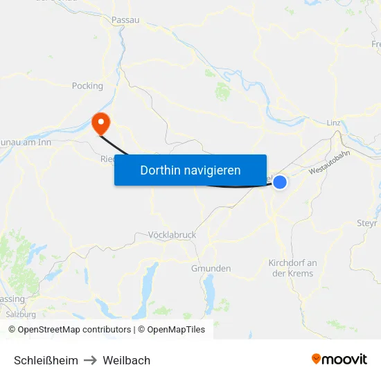 Schleißheim to Weilbach map