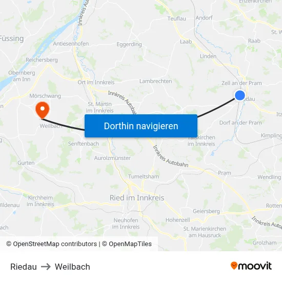 Riedau to Weilbach map