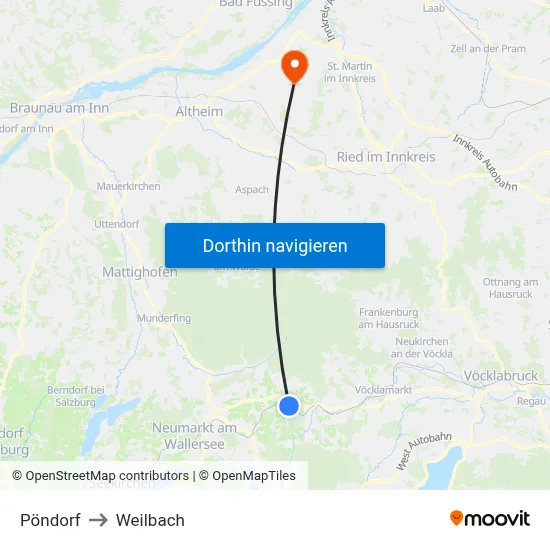 Pöndorf to Weilbach map
