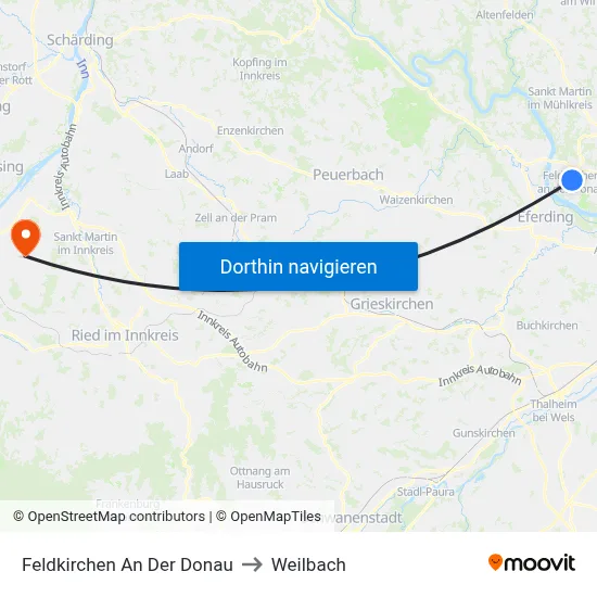 Feldkirchen An Der Donau to Weilbach map