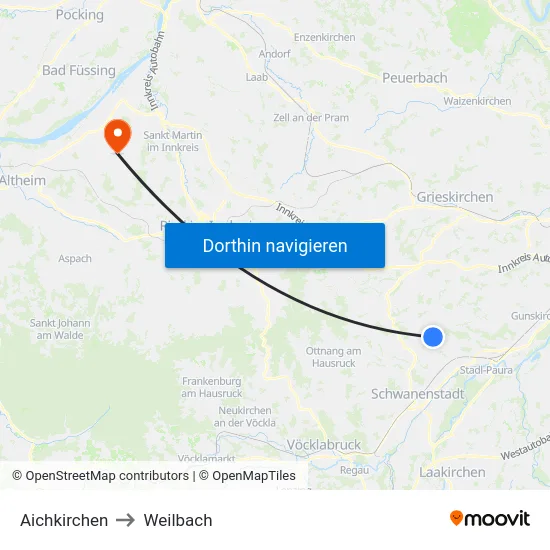 Aichkirchen to Weilbach map