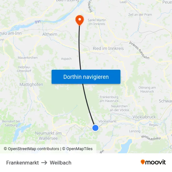 Frankenmarkt to Weilbach map