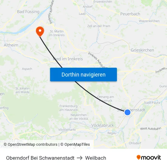 Oberndorf Bei Schwanenstadt to Weilbach map