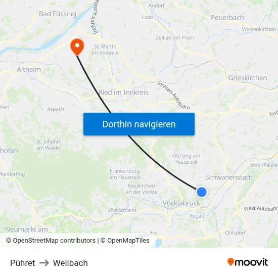 Pühret to Weilbach map