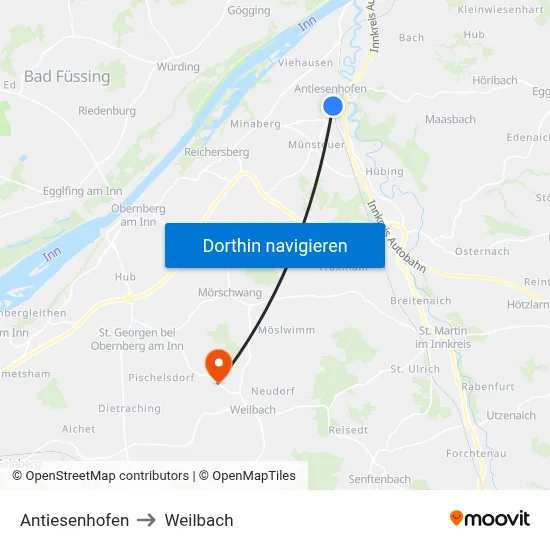 Antiesenhofen to Weilbach map