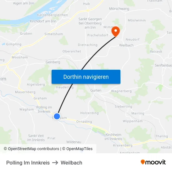 Polling Im Innkreis to Weilbach map