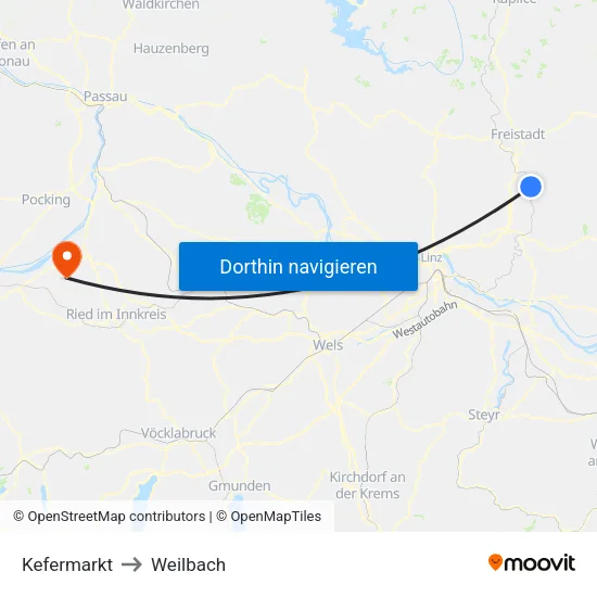 Kefermarkt to Weilbach map