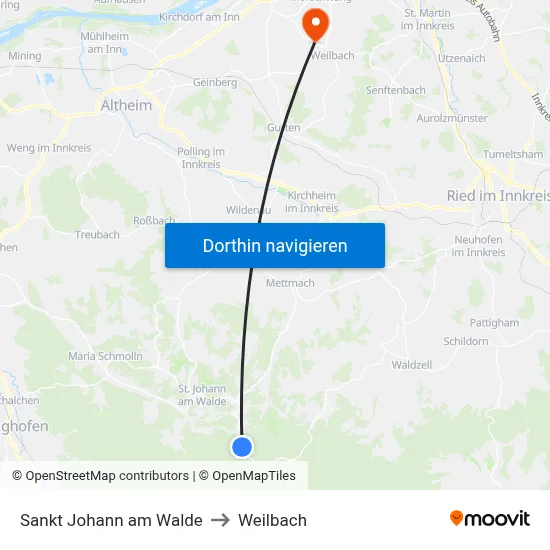 Sankt Johann am Walde to Weilbach map