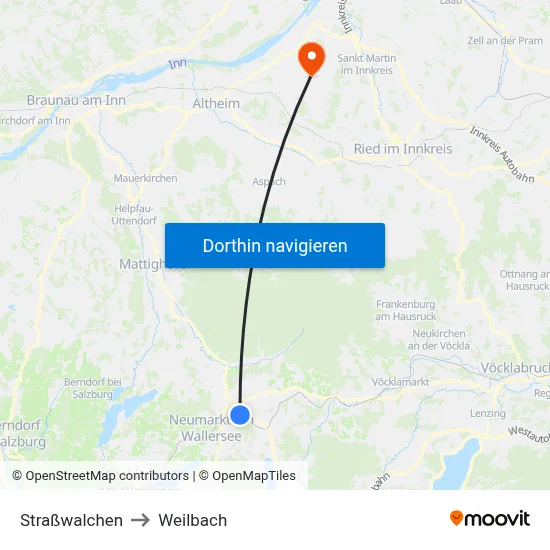 Straßwalchen to Weilbach map
