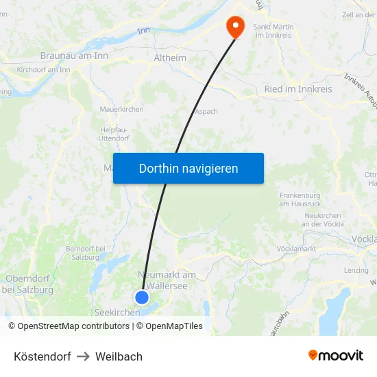 Köstendorf to Weilbach map