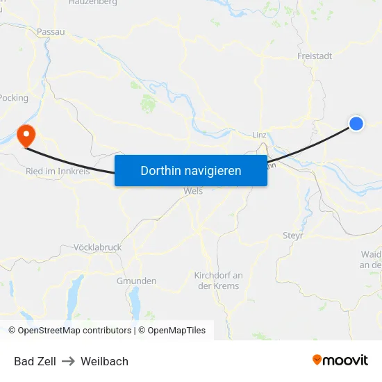 Bad Zell to Weilbach map