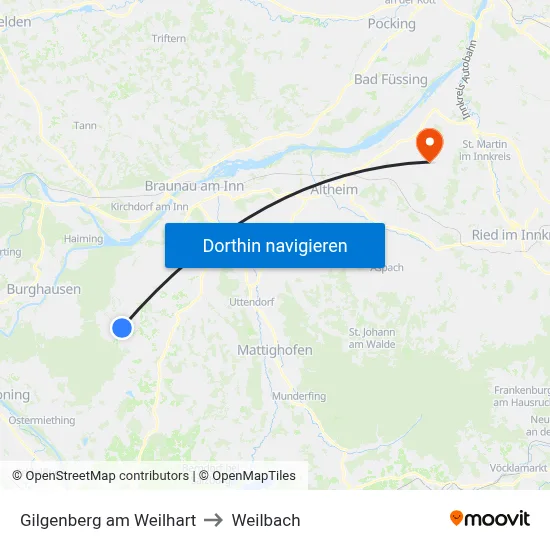 Gilgenberg am Weilhart to Weilbach map