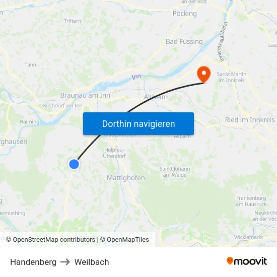 Handenberg to Weilbach map
