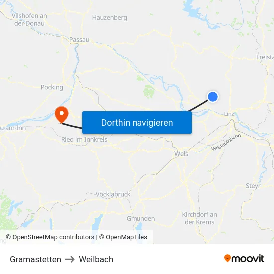 Gramastetten to Weilbach map