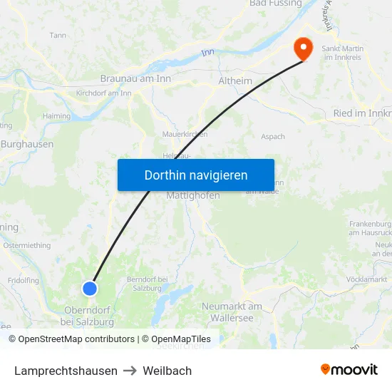 Lamprechtshausen to Weilbach map