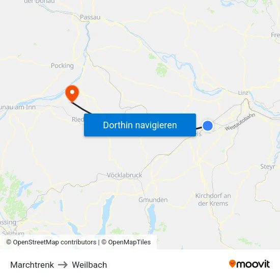 Marchtrenk to Weilbach map