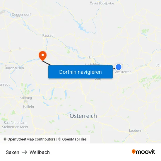 Saxen to Weilbach map