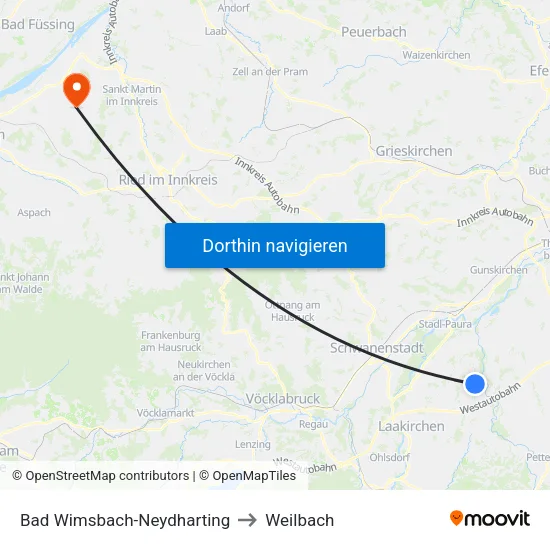 Bad Wimsbach-Neydharting to Weilbach map