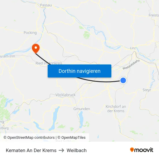 Kematen An Der Krems to Weilbach map
