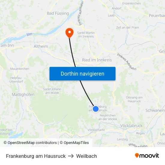 Frankenburg am Hausruck to Weilbach map