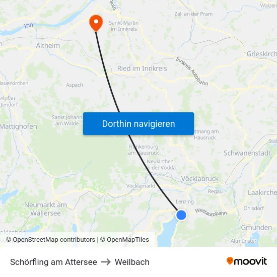 Schörfling am Attersee to Weilbach map
