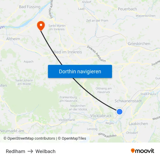 Redlham to Weilbach map