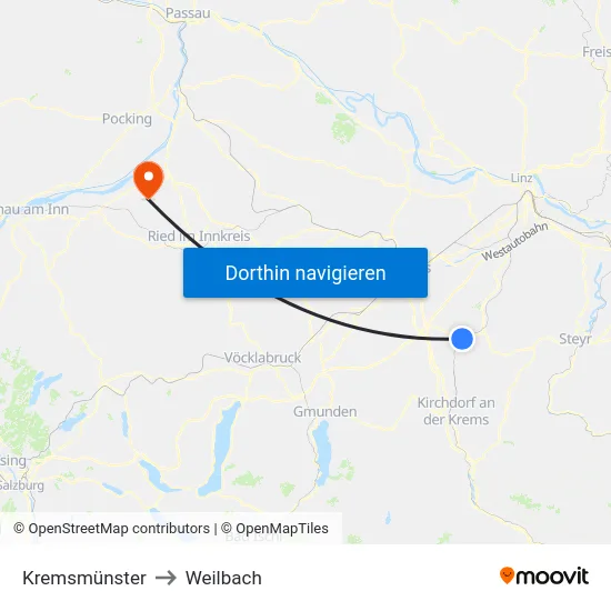 Kremsmünster to Weilbach map