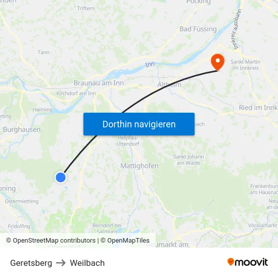 Geretsberg to Weilbach map