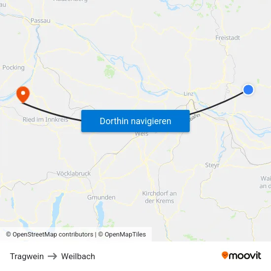 Tragwein to Weilbach map