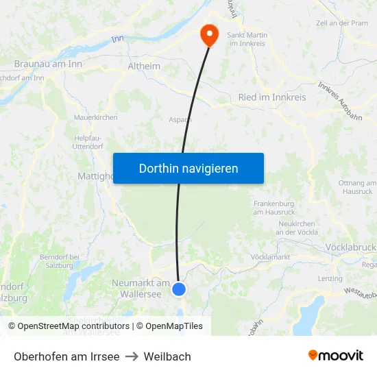 Oberhofen am Irrsee to Weilbach map