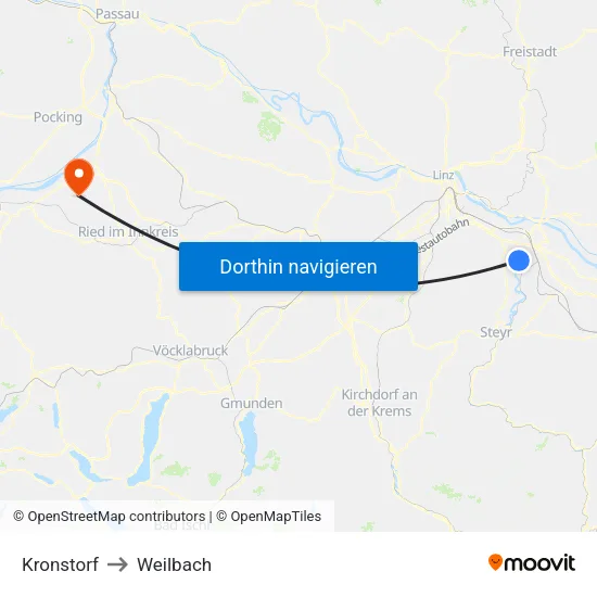 Kronstorf to Weilbach map