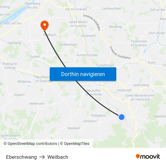 Eberschwang to Weilbach map