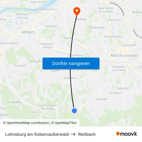 Lohnsburg am Kobernaußerwald to Weilbach map
