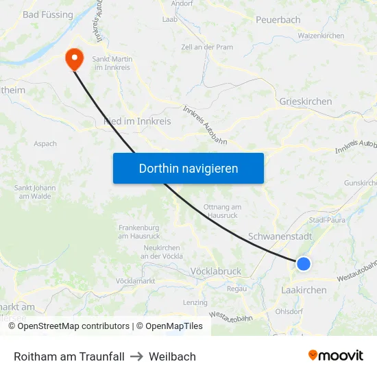 Roitham am Traunfall to Weilbach map